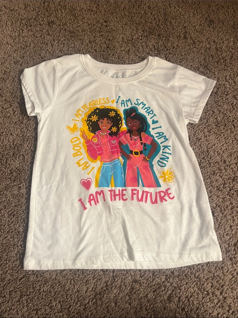 The Children's Place White Graphic Tee with Pink, Yellow & Teal Accents